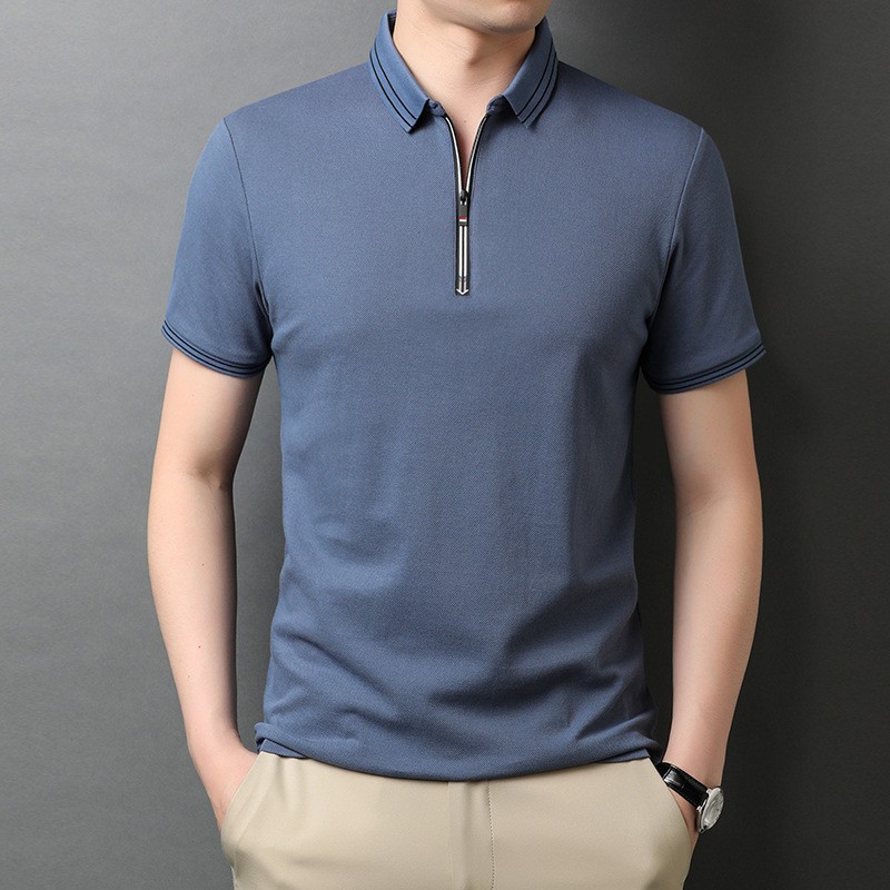 NP Men's Polo Shirt Stand Collar Slim Fit Short Sleeve Polo Korean ...