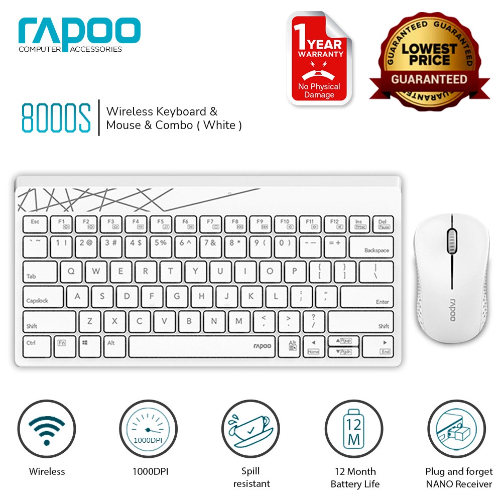 Rapoo 8000S 2.4GHz Wireless Keyboard and Mouse Set Slim And Portable