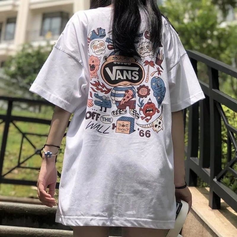 Popular Graphic Print vans Front and Back Tees round neck white t shirt unisex