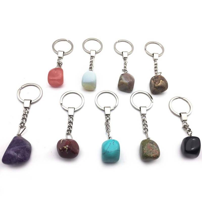 Natural amethyst stone keychain irregular tumbled stones pendant key ...