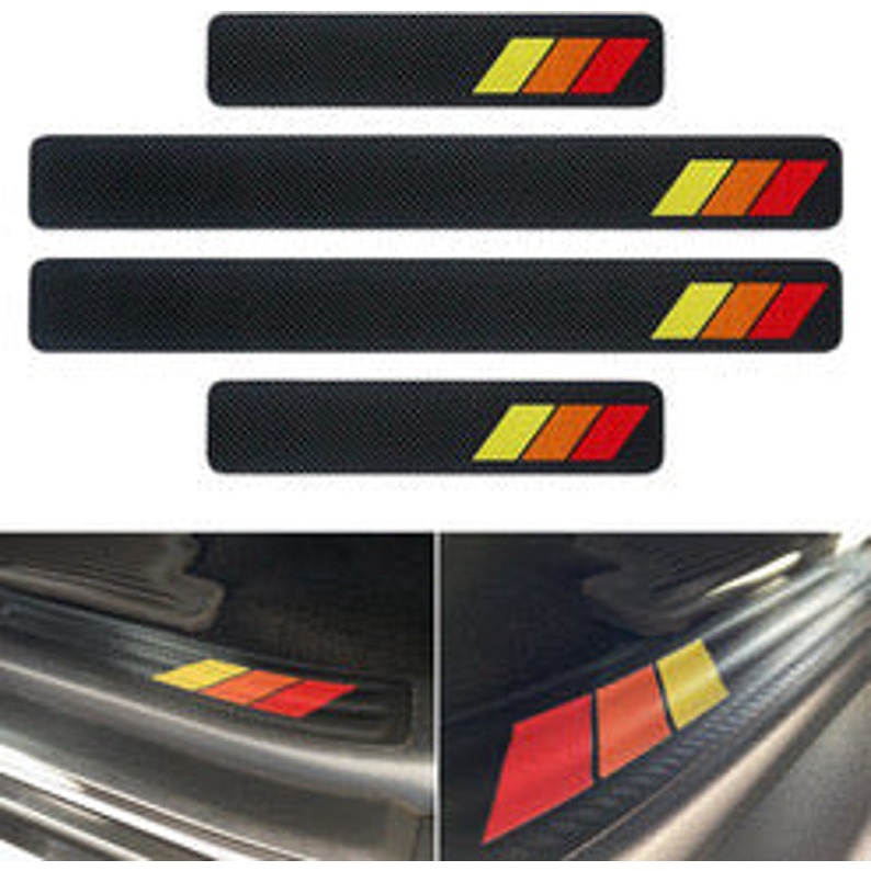 x4 DOOR SILL PROTECTOR Classic Retro Style Tri Color,Carbon Fiber Door