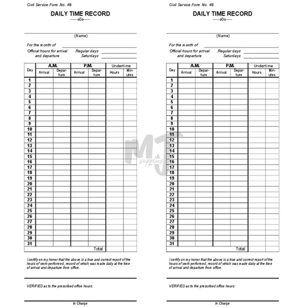 500 PCS. Daily Time Record DTR Form No. 48 Shopee Philippines