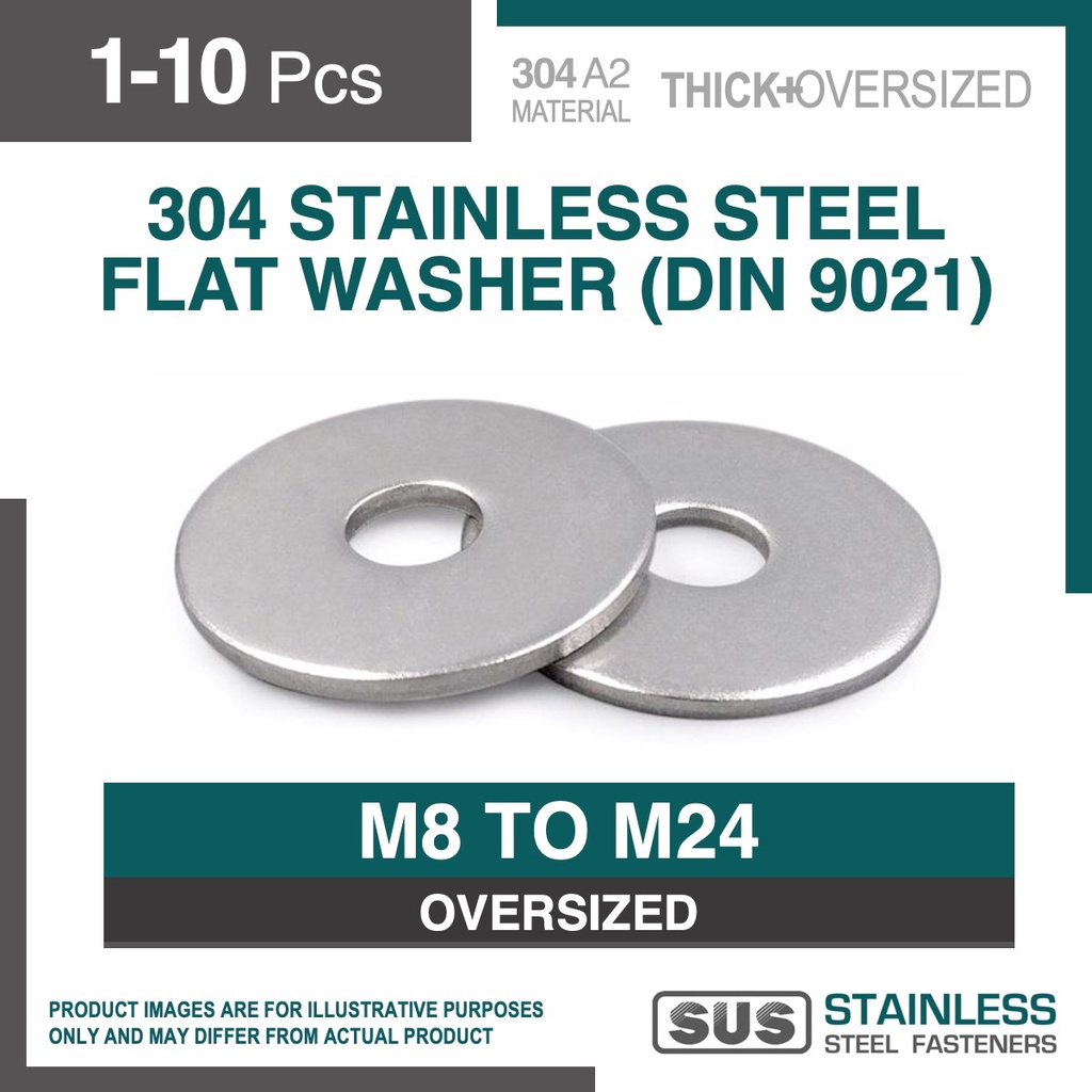 110pc SS304 Stainless Steel Flat Washer DIN9021 / SS Oversized Thick