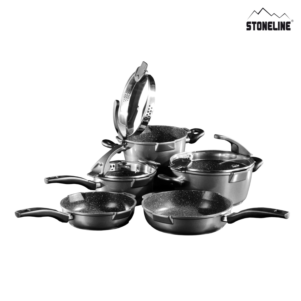 STONELINE Future Cookware Set, 8pcs. With Sieve Glass Lids Item No ...