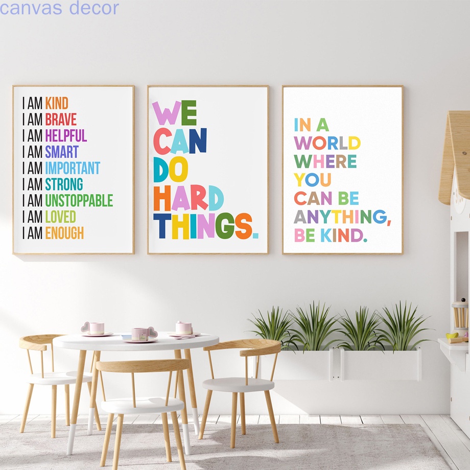 Positive Affirmation Encourage Quotes Family Education Wall Art Canvas ...