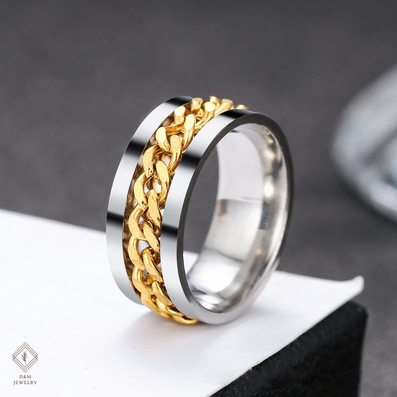 Ring Men rendy Stainless Steel Chain Ring Retro Simple Fashion Titanium ...