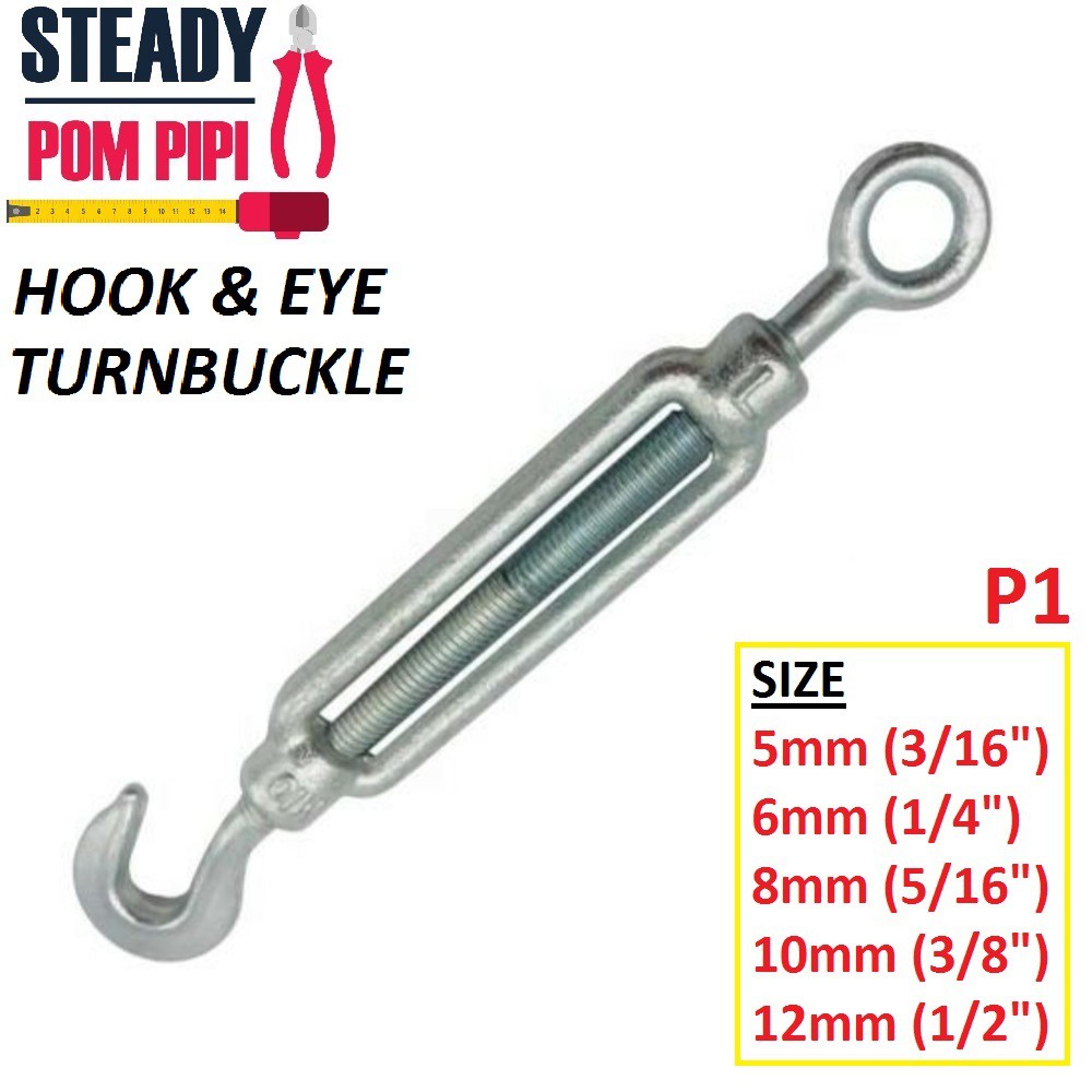 5MM, 6MM, 8MM, 10MM, 12MM HOOK & EYE TURNBUCKLE / WIRE STRAINER TENSION