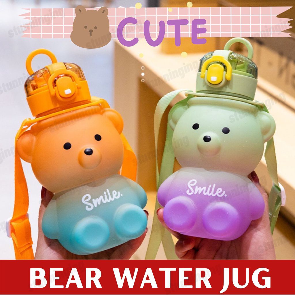Cute Teddy Bear Water Bottle Kid Tumbler With Straw Bpa Free 800ml ...