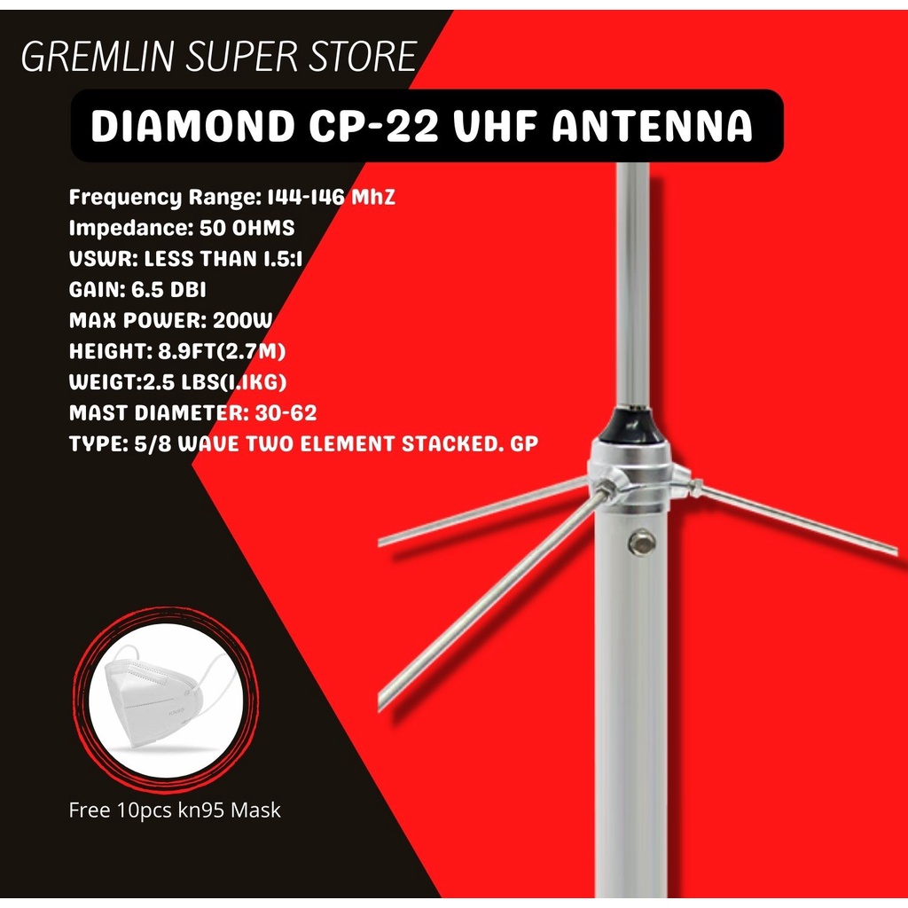 Diamond CP22 VHF antenna base radio center frequency 144 to 146mhz