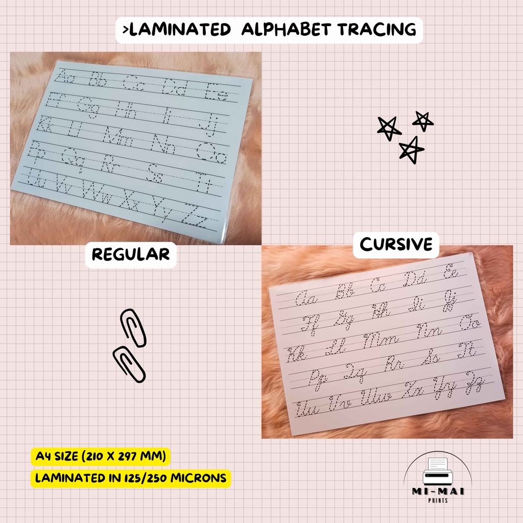 LAMINATED ALPHABET TRACING (REUSABLE)/ MI-MAI PRINTS | Shopee