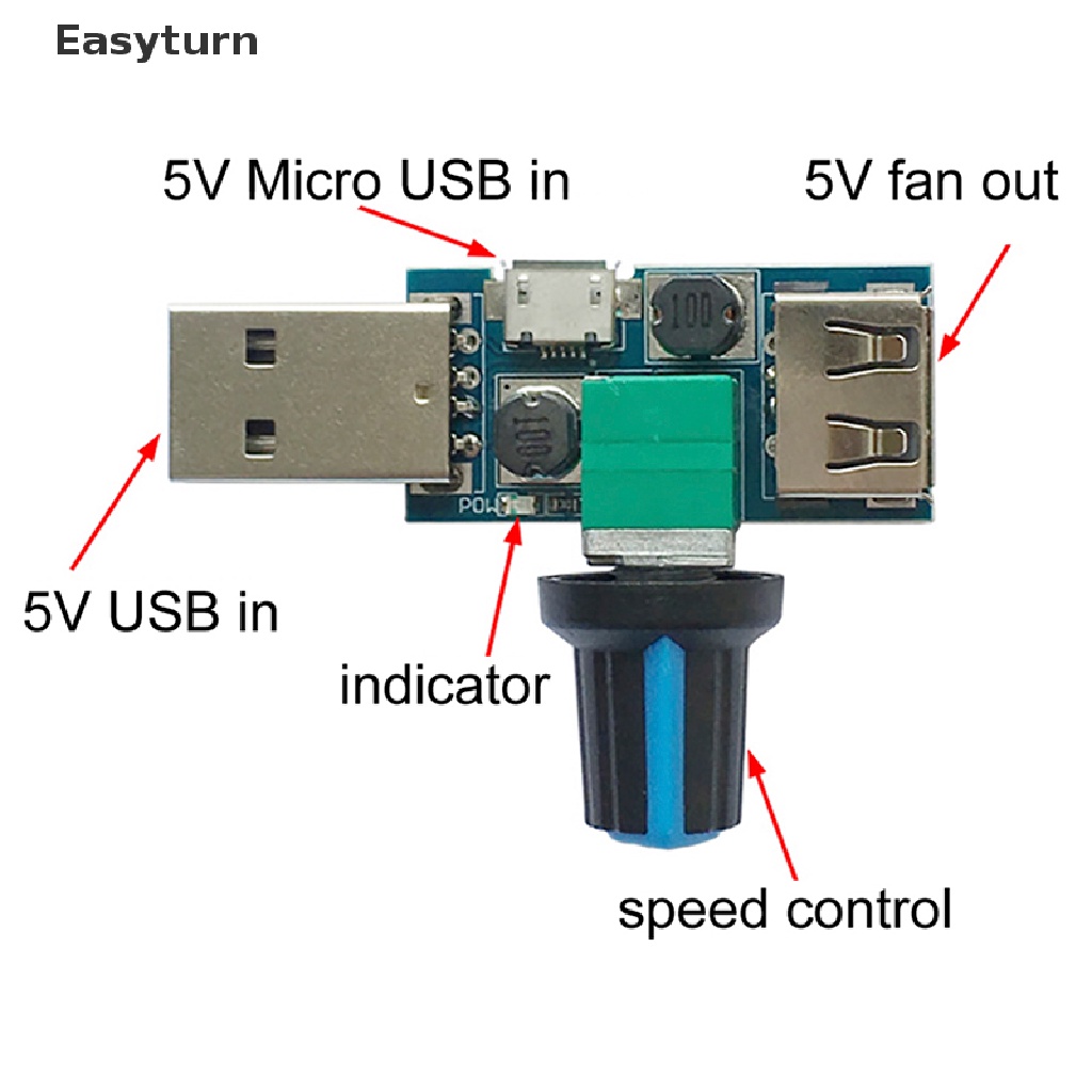 Easyturn USB Fan Speed Controller DC 4V12V 5W MultiGear Mute