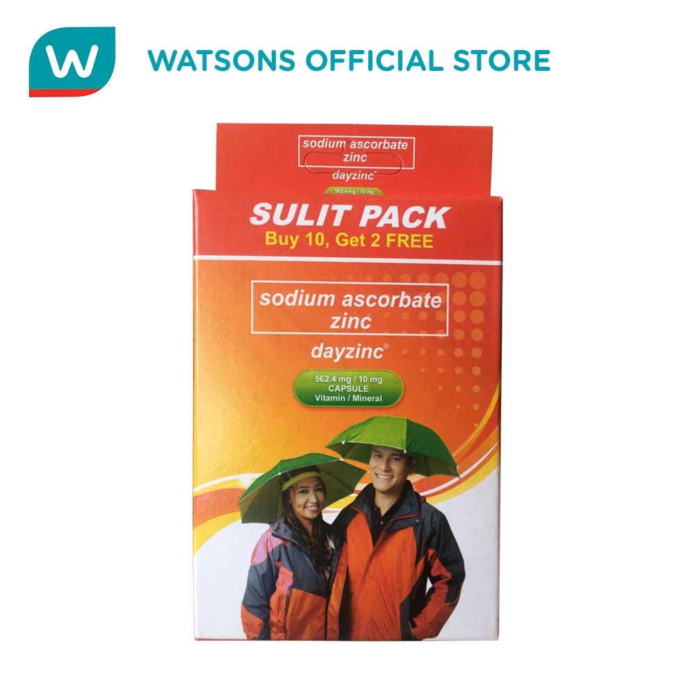 DAYZINC Vitamin C (Sodium Ascorbate + Zinc) 10 Capsules Get 2 Free