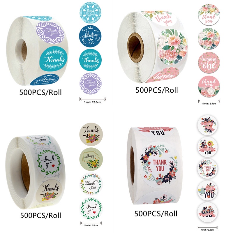 1Inch(25mm)Round Floral Thank You Stickers 500 pcs 1'' Paper Handmade ...