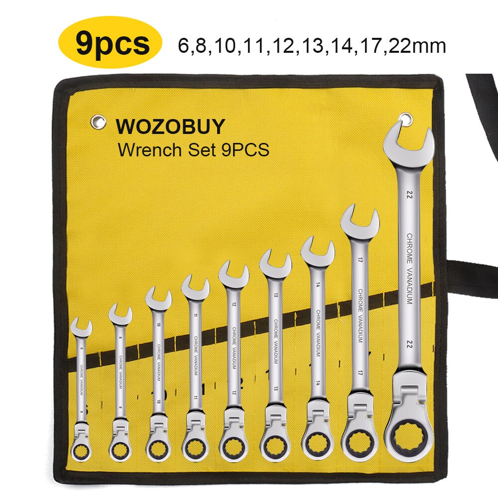 WOZOBUY Flex Head Ratcheting Wrench Set Metric Ratchet Combination