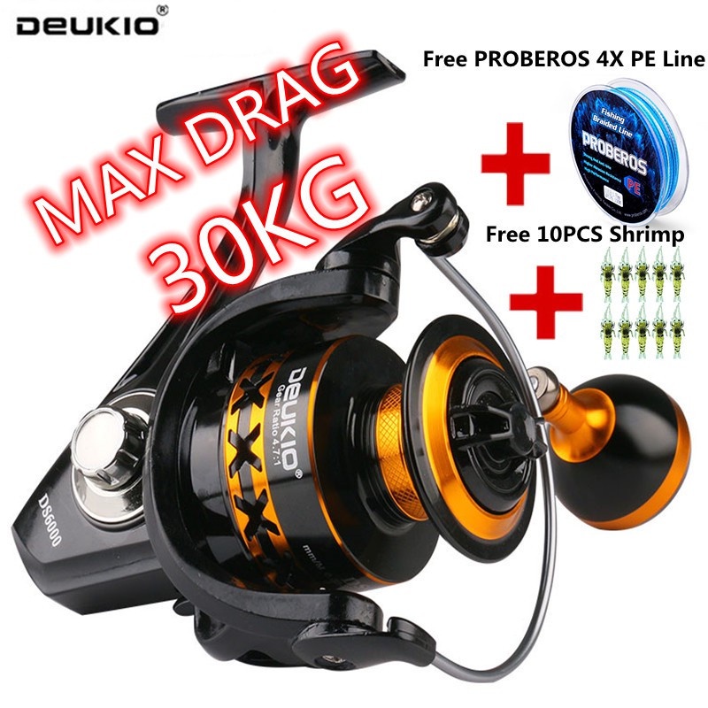 Deukio Spinning Reel Max Drag 30 Kg. 2000-7000 Size Mesin Pancing Big  Trolling Fishing Reels Carp Metal