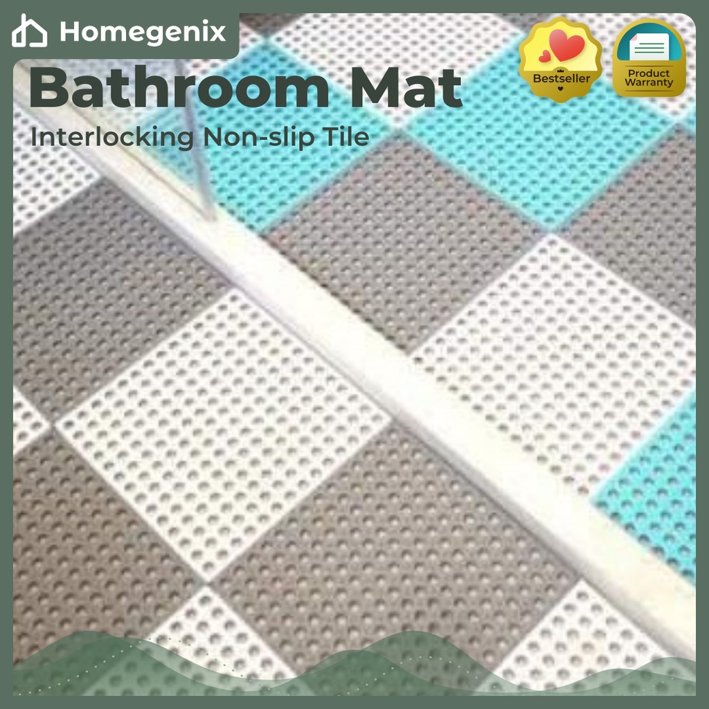 1/6 Bathroom Nonslip Floor Tiles Interlocking Rubber Floor Tiles with Drain Holes DIY Shopee