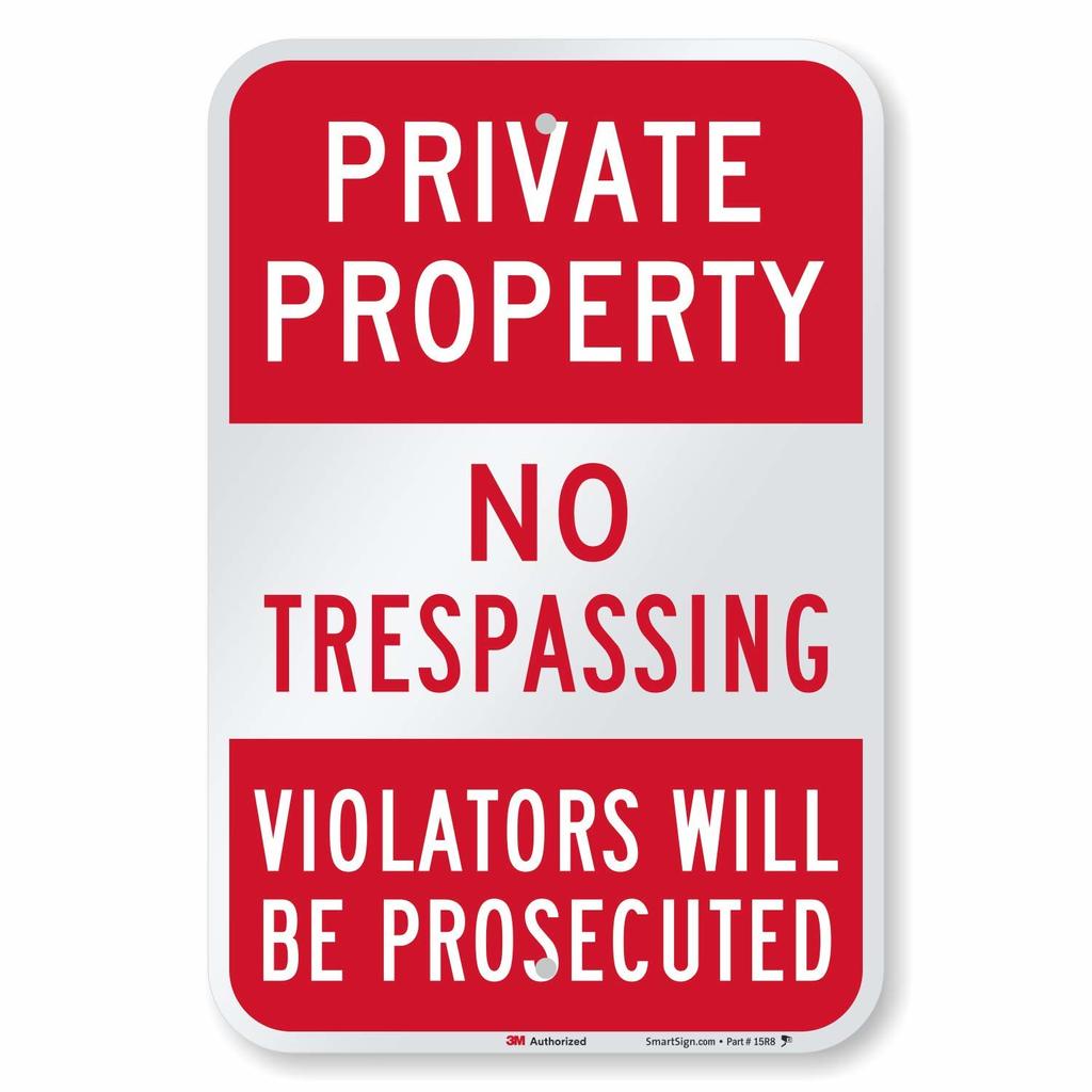 Alu-Schild „Private Property – No Trespassing“ – 30,5x45,7 Cm, Reflektierend, Wetterfest, Mit Bohrungen Zum Aufhängen