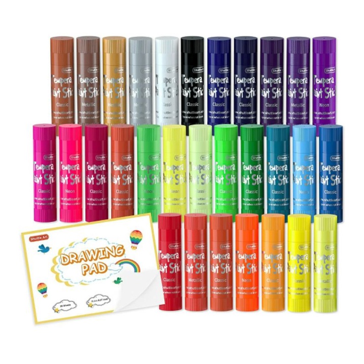 Tempera Paint Sticks, Shuttle Art 31 pack Solid Tempera Paint set with drawing pad Shopee