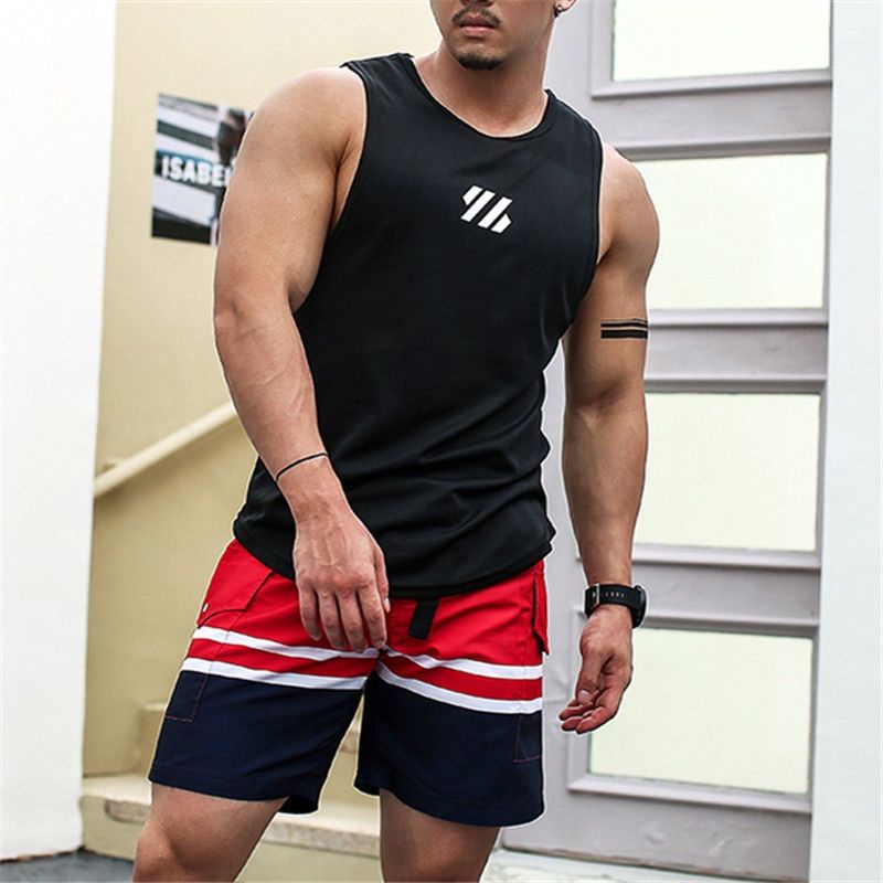 Gym Wear Fitness Tropical Muscle Tee w/print Summer Sporty Sando Men Tank  Top Shirt Cotton Fabric - Main Image