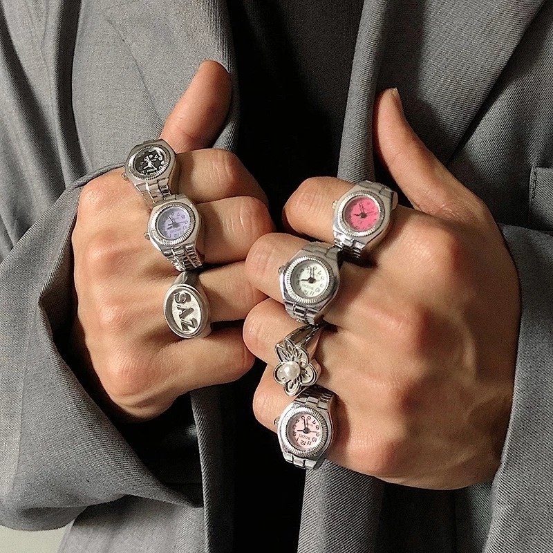 Vintage Punk Personality Quartz Watch Rings for Women Men/ Trendy Metal ...