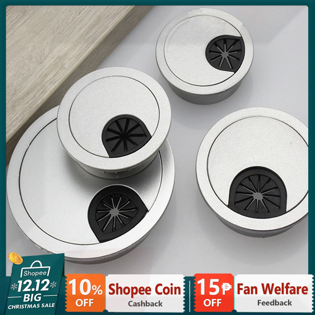 Silver Computer PC Table Desk Grommet Cable Wire Outlet Hole Cover Line