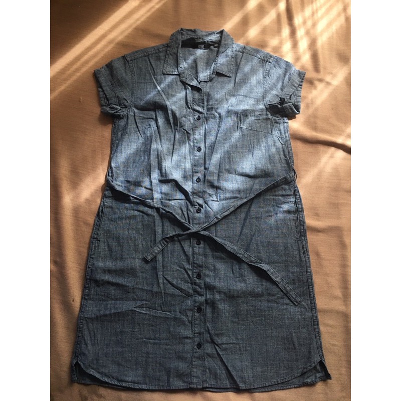 UNIQLO Denim Mid wash Dress with Tie Shopee Philippines