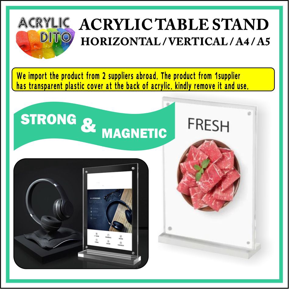 3mm Clear Acrylic Table Stand / Strong magnetic / Menu Paper Holder ...