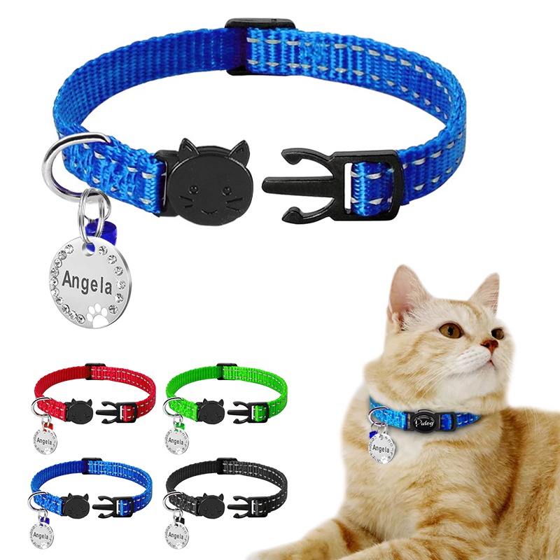 Personalized Custom Pet Name Cat Collar with ID Tags - Adjustable Nylon ...
