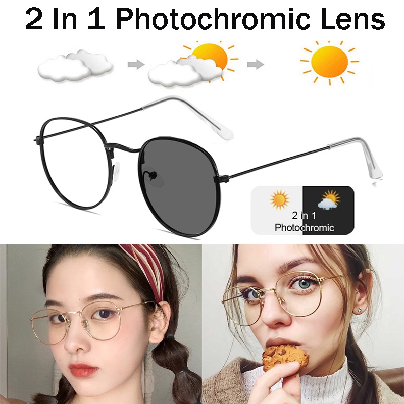 Fashion Retro Men Women Photochromic Round Sunglasses Anti Blue Ray Eyewear Shopee Philippines