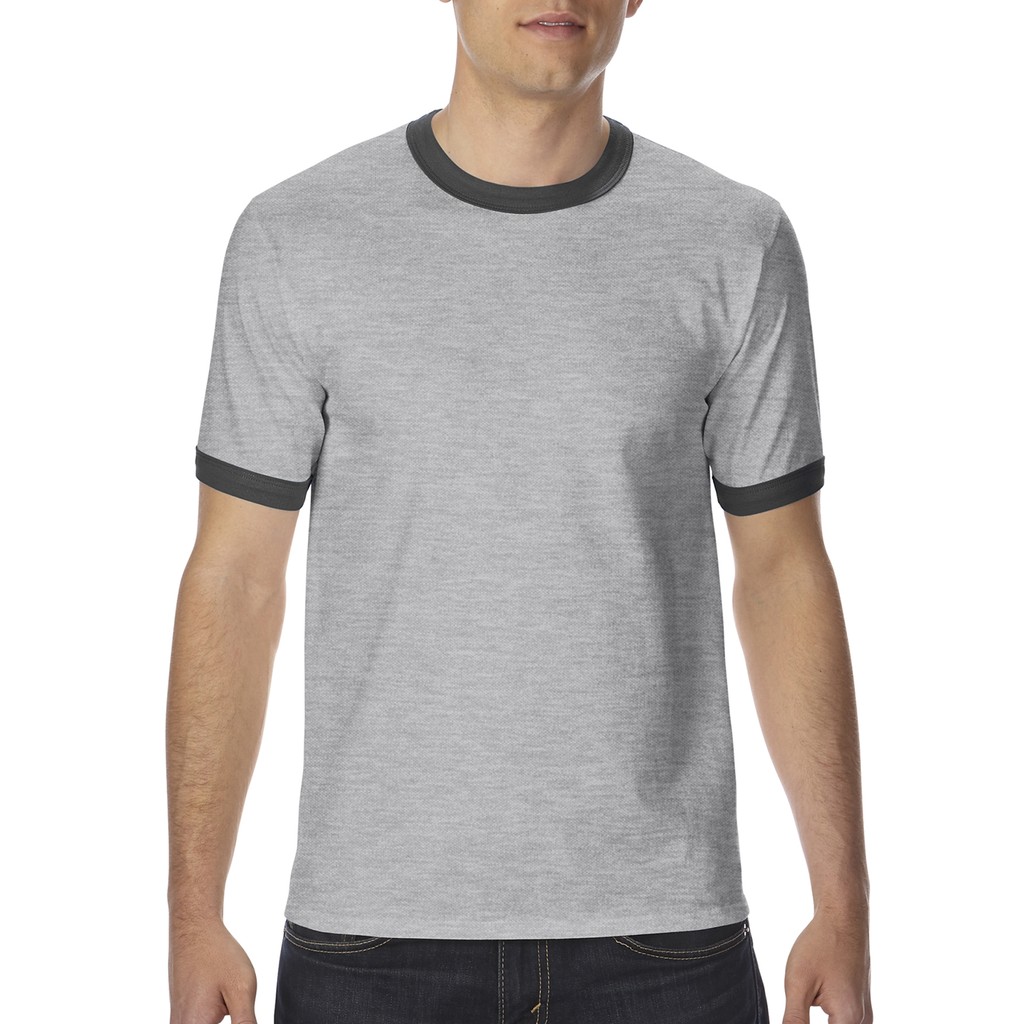 Gildan Premium Cotton Ringer T-Shirt (Sport Grey / Black) | Shopee