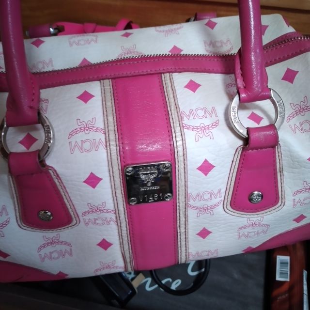 Pink mcm clearance duffle bag