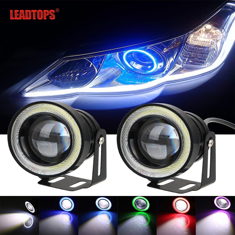 Leadtops 2pcs 12v Universal Cob Led Drl Driving Lights White Blue Pink Yellow Green Red Angel