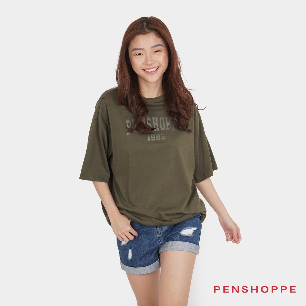 Penshoppe Oversized Tshirt With Branding Print For Women (Dark Green ...