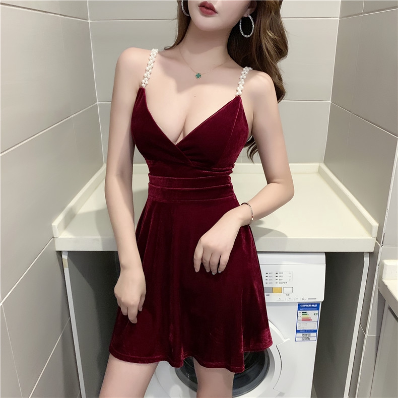 Deep V neck Slim Sleeveless A line Korea Women Night Club Party Dresses Slim Fit Mini Sexy Dress