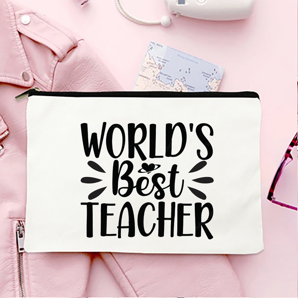 Best Teacher Ever Print Pencil Bags Canvas Pouch Toiletries Storage ...