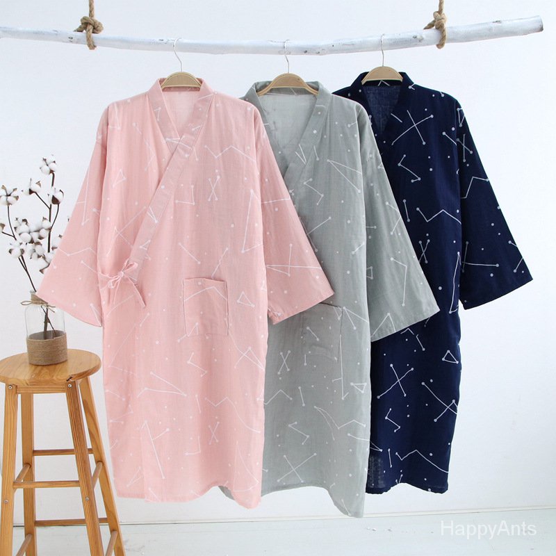 thumbnail image 2 of Maya Star Japanese Kimono Nightgown - Retro Floral Robe Loungewear Pink L 2 of 11