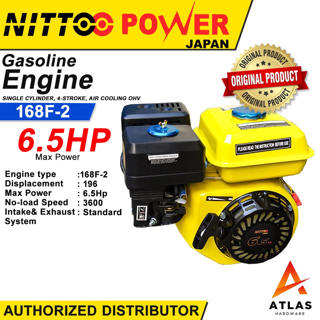Nittoo Gasoline Engine 6.5HP Single Cylinder 4 Stroke Air Cooled 3600rpm  Recoil Start (High Speed)
