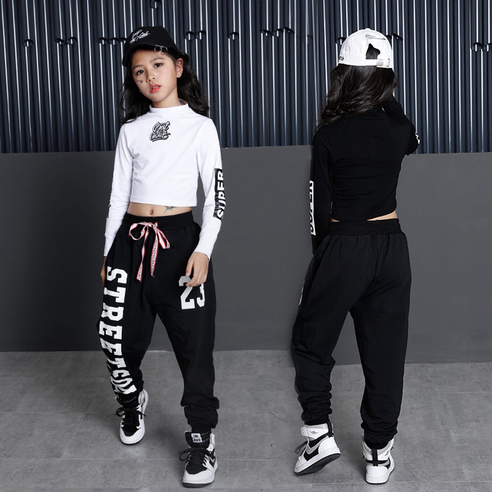 Lolanta Girls Hip Hop Outfit Streetwear Jazz Dance Costume Stage Performance Clothes Long Sleeve Crop Top Jogger Pants Set For Kids 4 15 Years Shopee Philippines