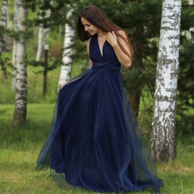 NAVY BLUE INFINITY DRESS WITH TULLE | Shopee Philippines