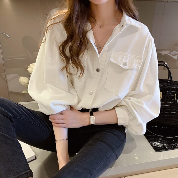 Chiffon Shirt Type Tops For Jeans Kpop 2021 Ladies Top Long Sleeve