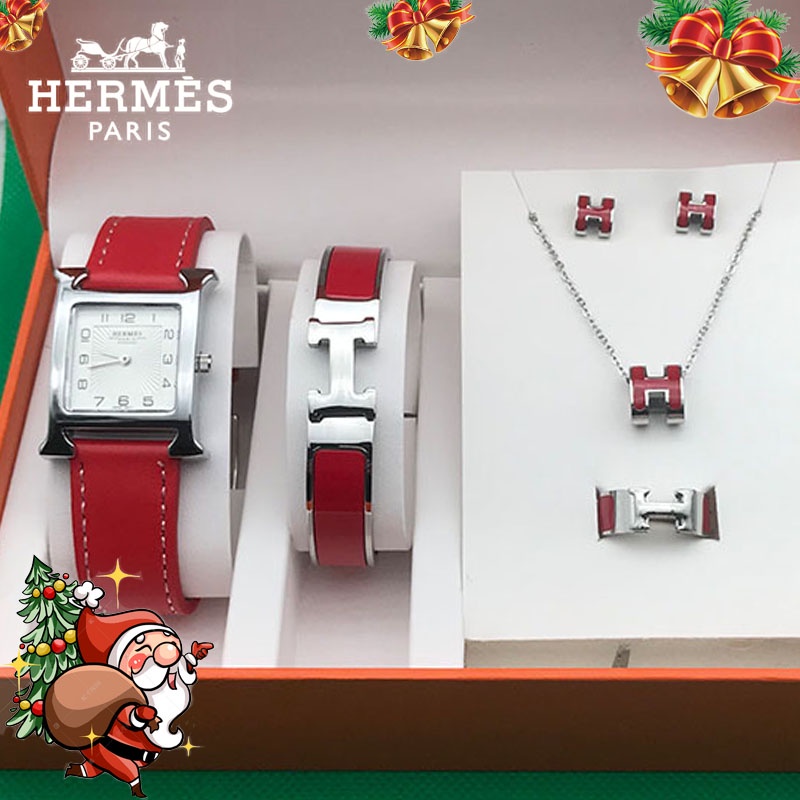 HERMES Watch Original Casual Digital Sports Watch For Women Set 5 In 1 Watch Bracelet Ring Ea0