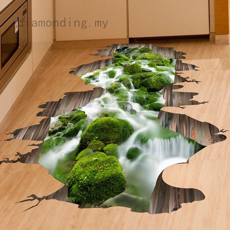 3D Lifelike Stream Removable Floor/Wall Sticker Mural Decals Vinyl Arts ...