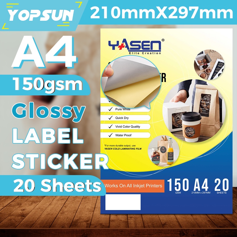 Yasen Glossy/Matte A4 Label Sticker 150GSM 20sheets Shopee Philippines