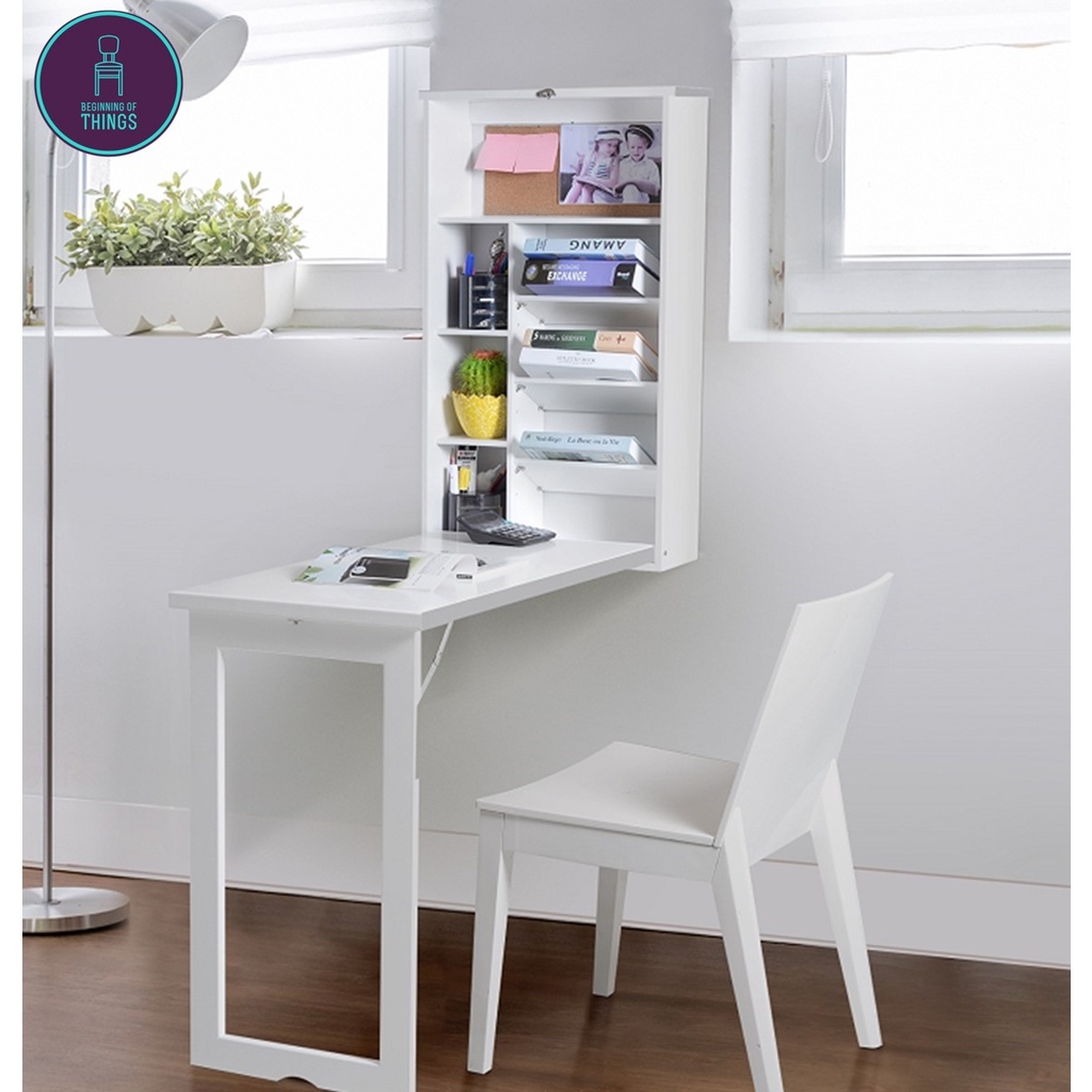 Wall Mount Folding Table with Shelf for Dining Study Work Bar Desk