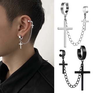 Gothic silver Cross hoop crystals earrings