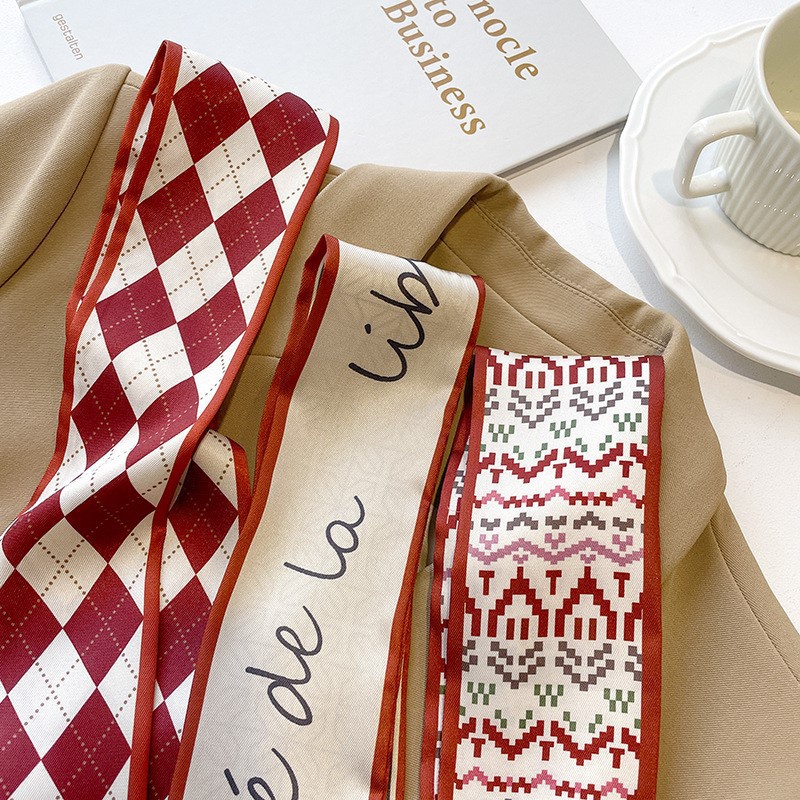 5-Piece Red Scarf Ribbon Small Silk Scarf Headband Narrow Hair Tie ...