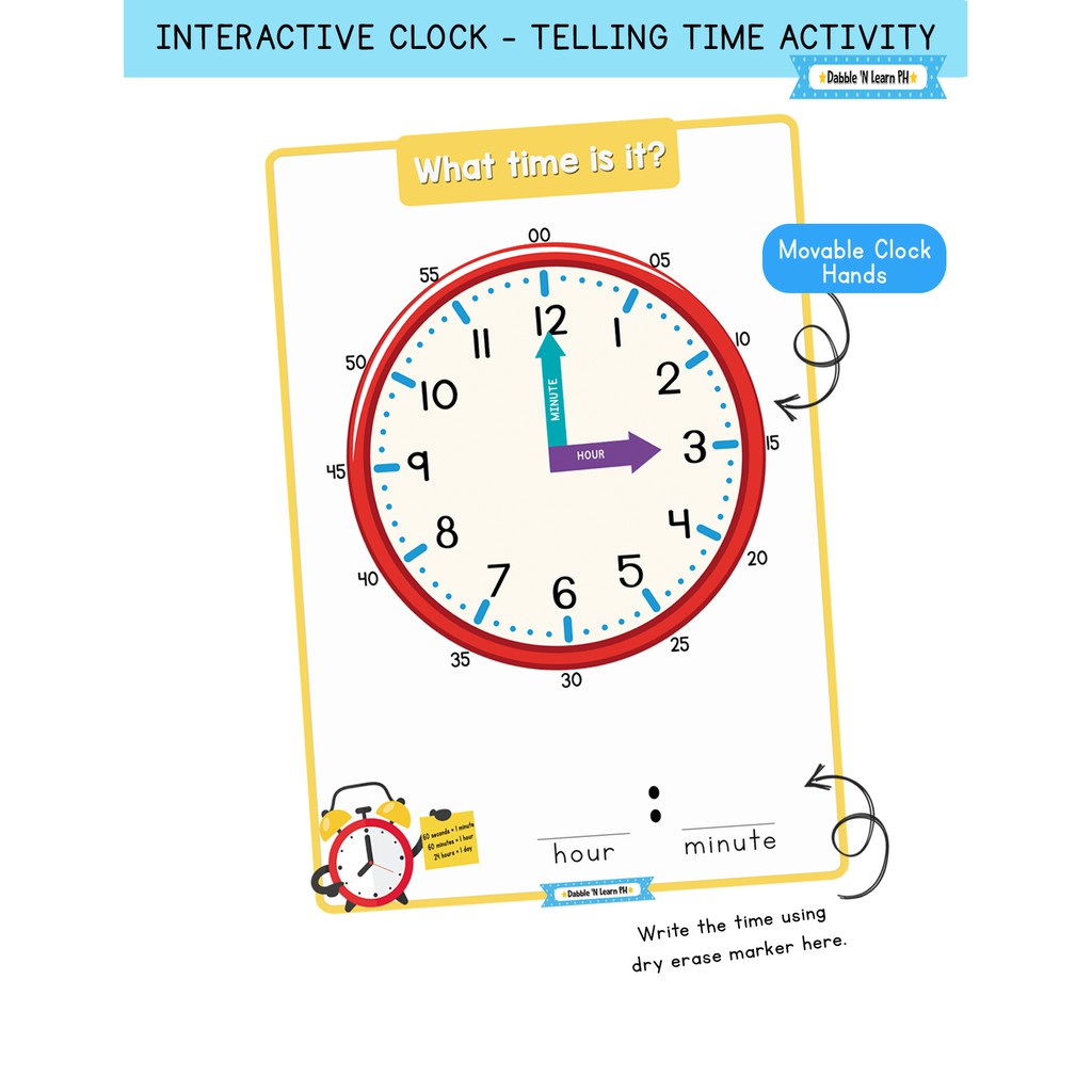 Telling Time Activity(Movable Clock Hands) Shopee Philippines