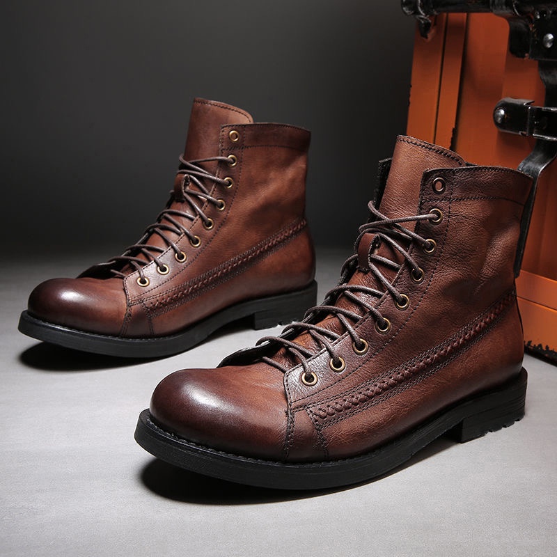 British Style Rubbing Work Boots Retro Martin Boots Men Boots Leather Breathable Ankle Boots Shopee Philippines