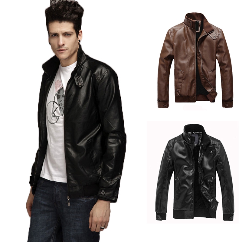 Men Slim Fit Collar Motorcycle PU Leather Motorcycle Jacket Fashion ...