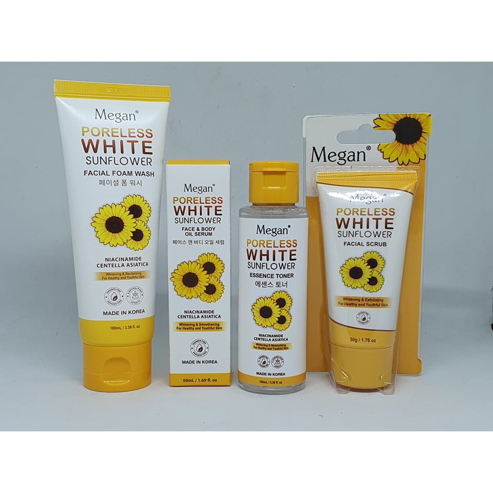 Megan Poreless White Sunflower Facial Wash/ Facial Scrub/ Oil Serum